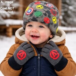 Marvel Avengers OSFM Beanie Hat Gloves Set‎ Camo Superhero Cold Weather Comics